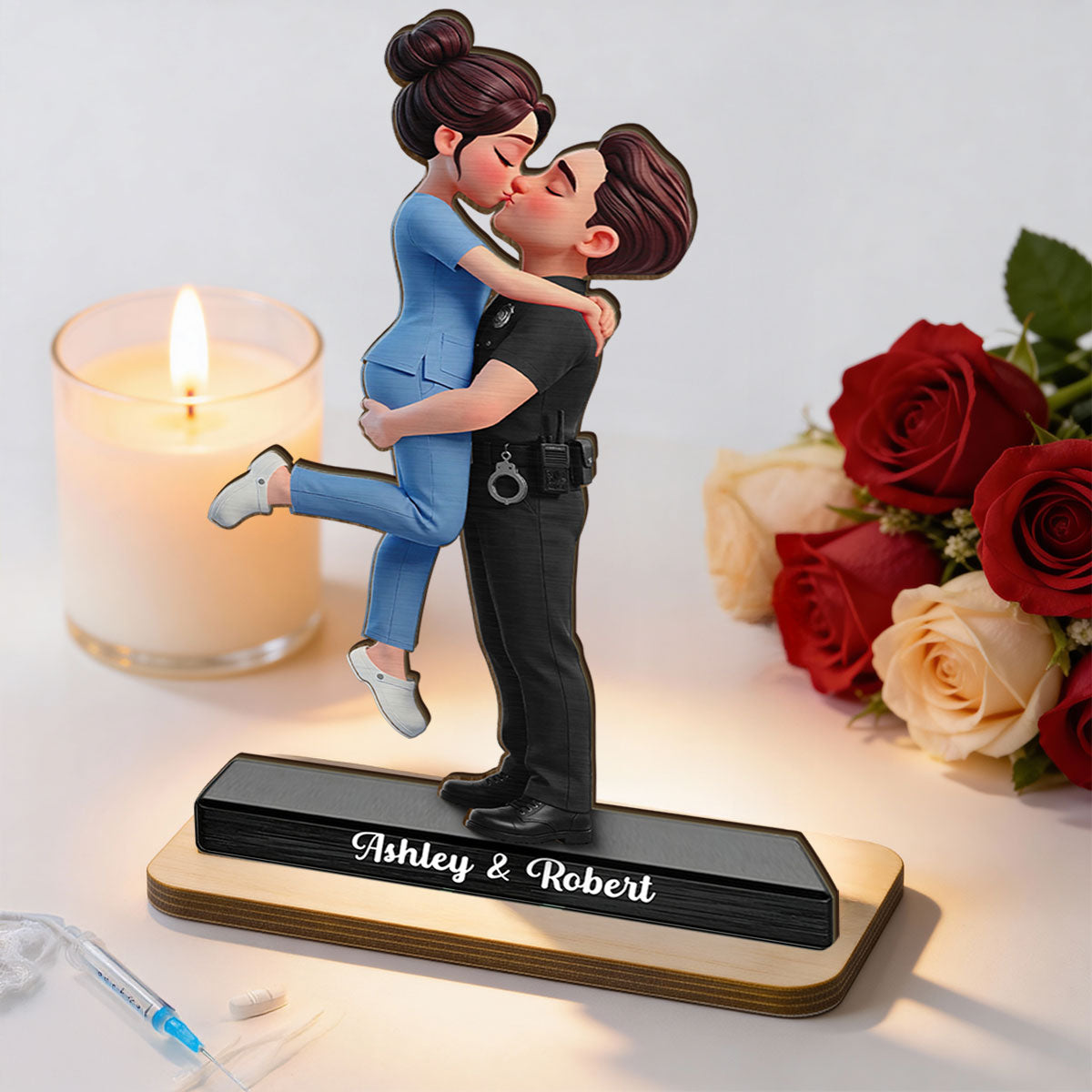 Hero Couple Forever Love - Personalized 2-Layered Wooden Plaque - Heartfelt Gift For Couple, For Him, For Her, Nurse, Police, Firefighter, Army