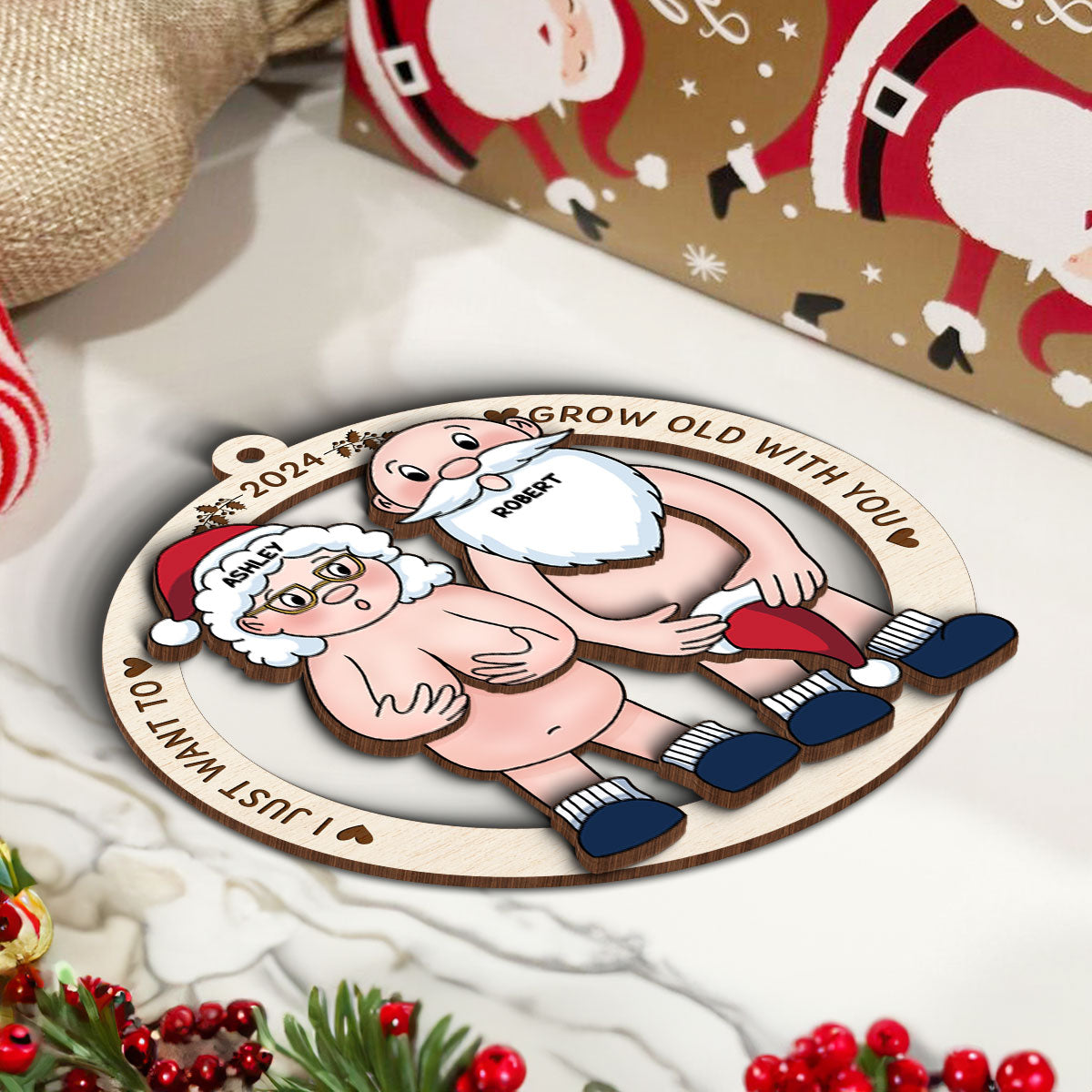 Funny Old Couple - Personalized 3-Layered Wooden Ornament - Gift for Him, Gift for Her