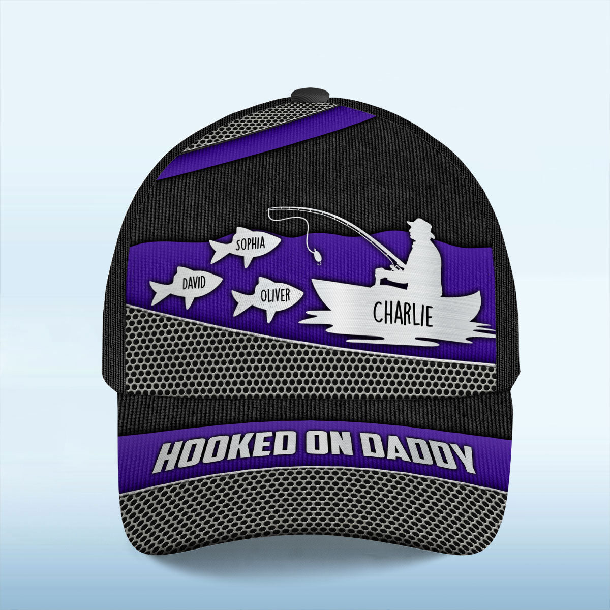 Hooked On Fishing Papa Dad Metal Printed Personalized Classic Cap