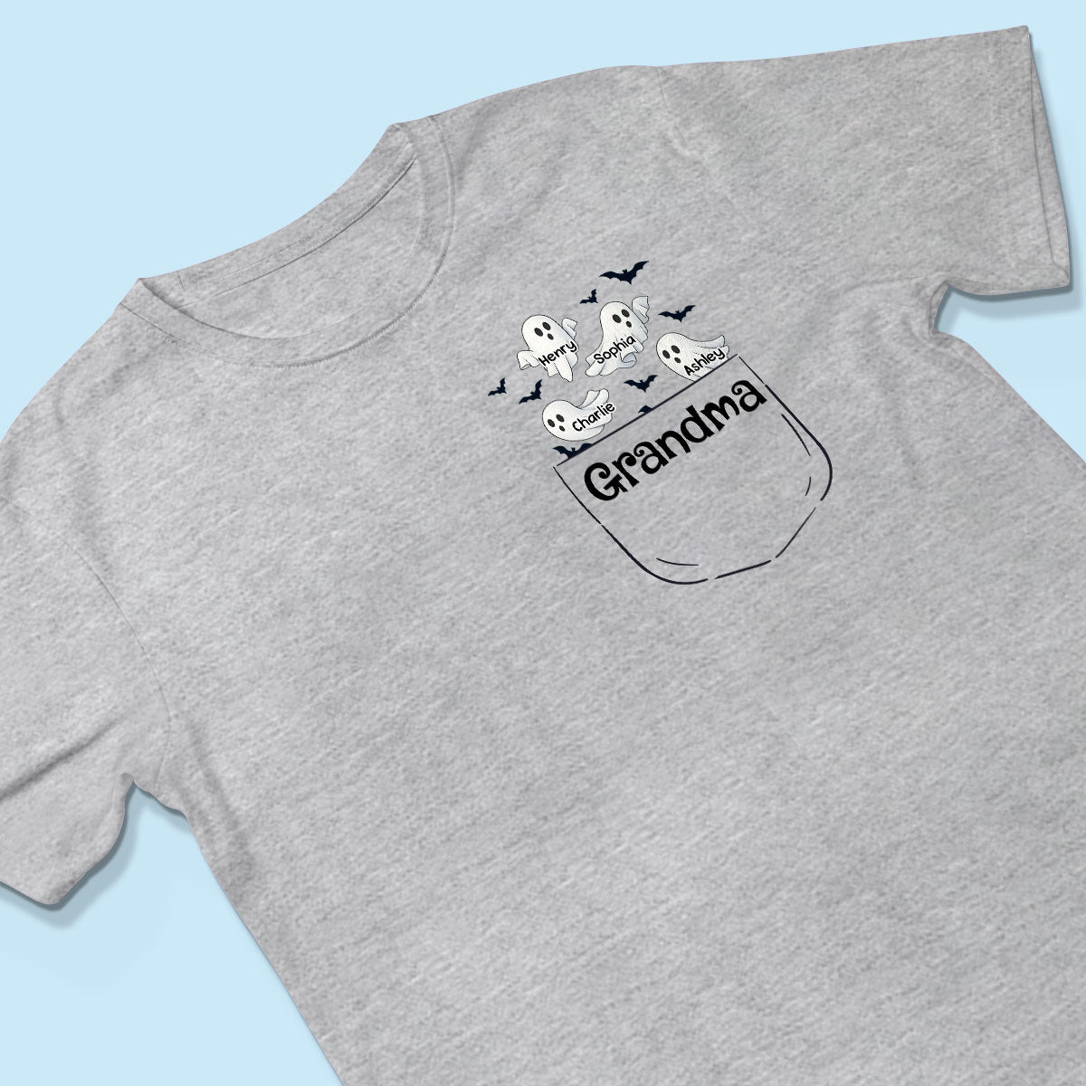Grandma Cute Ghost and Bat Halloween In Pocket Effect Personalized Shirt