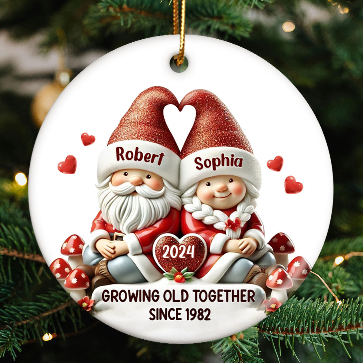 Gnome Couple Christmas Personalized Ceramic Ornament, Christmas Gift For Him, For Her, Husband, Wife