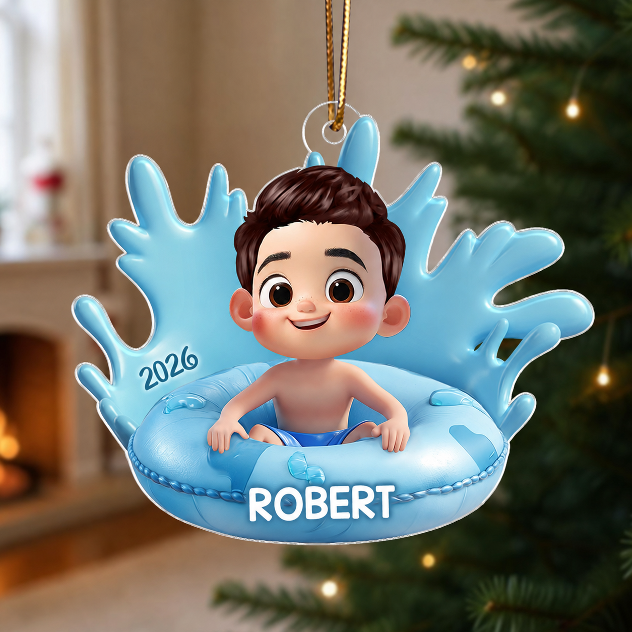 Cute Kid On Inner Tube 3D Effect Swimming Pool - Personalized Acrylic Ornament