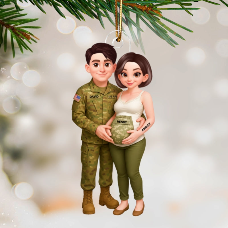 Expecting Army Parents - Personalized Acrylic Ornament - Special Gift for Expecting Parents, for Him, for Her