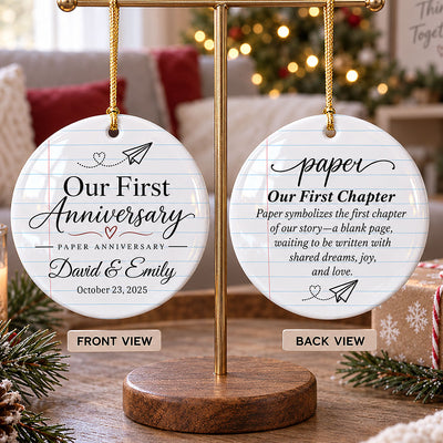 Our 1st Wedding Anniversary Paper Anniversary - Personalized Ceramic Ornament - First Year Keepsake Gift For Him Gift For Her
