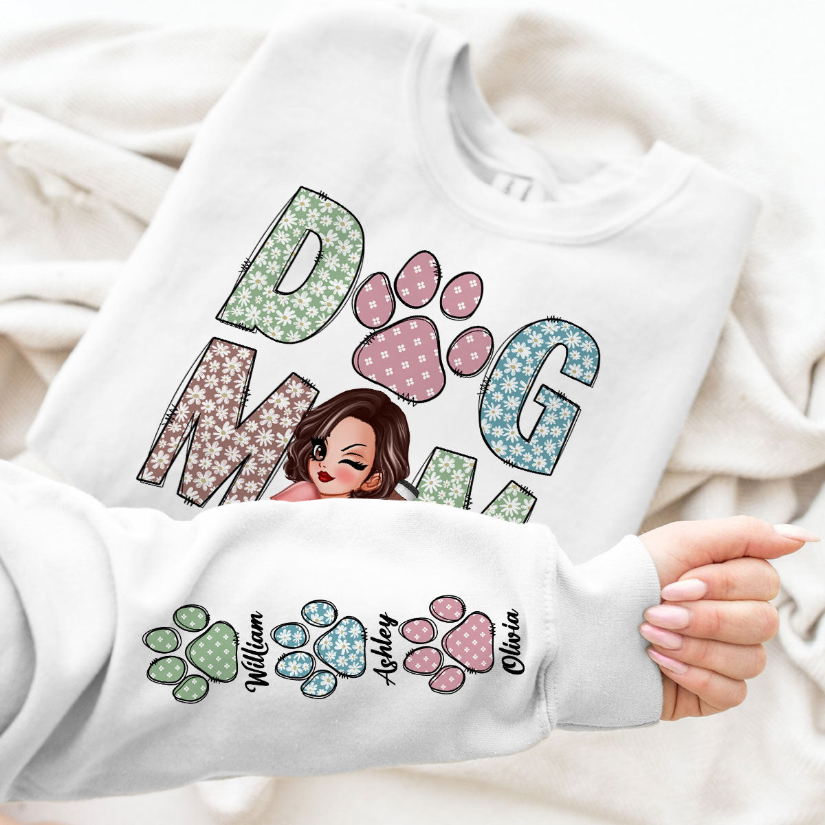 Pastel Floral Dog Mom Gift For Dog Lovers Personalized Sleeve Printed Sweatshirt