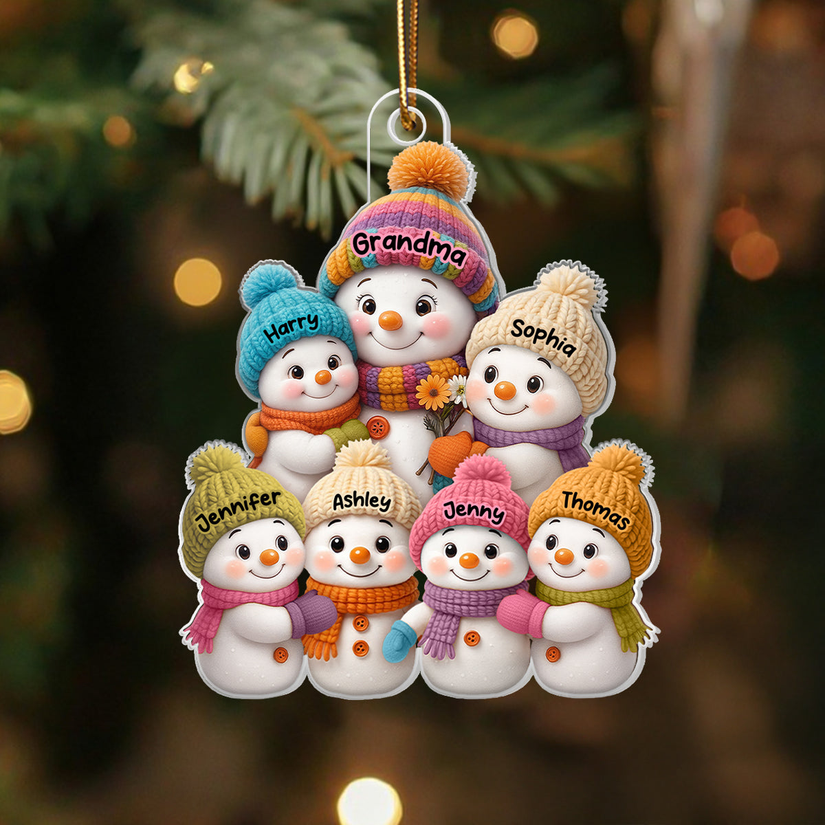 Snowman Grandma and Grandkids - Personalized Acrylic Ornament - Heartfelt Christmas Gift for Grandma, Grandkids
