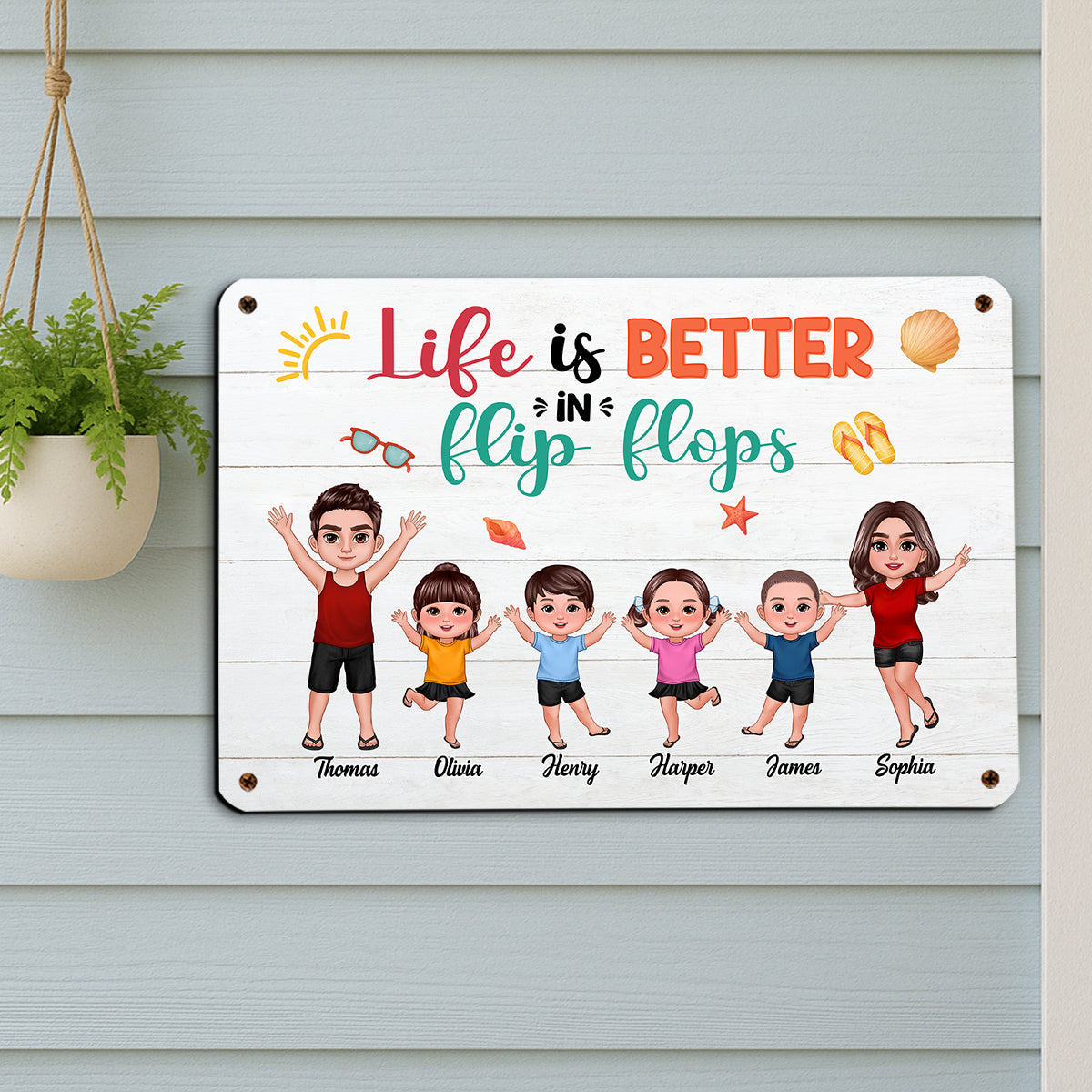 Life Is Better In Flip Flops Family Personalized Metal Sign, Summer Decoration