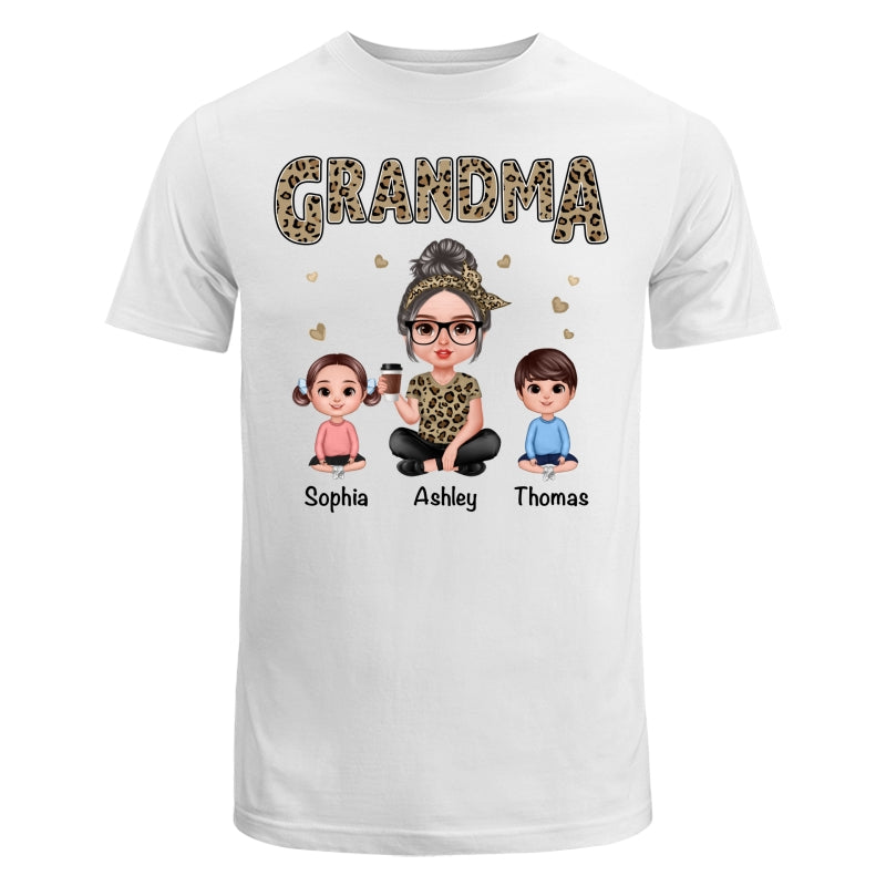 Realistic Grandma Grandkids Leopard Shirt Personalized Shirt