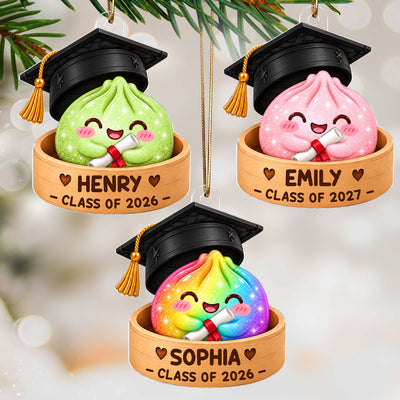 Cute Graduation Dumpling - Personalized Acrylic Ornament - Class of 2026 2027 - Christmas Gift For Boy, Girl, Grandkids