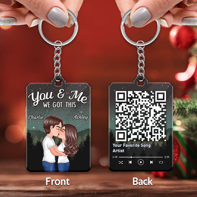 Couple Kissing Under Stars Sky Forest Favorite Song QR Code Personalized Acrylic Keychain