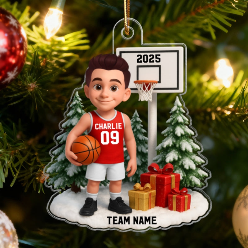 3D Effect Basketball Player Christmas - Personalized Acrylic Ornament - Gift For Basketball Players