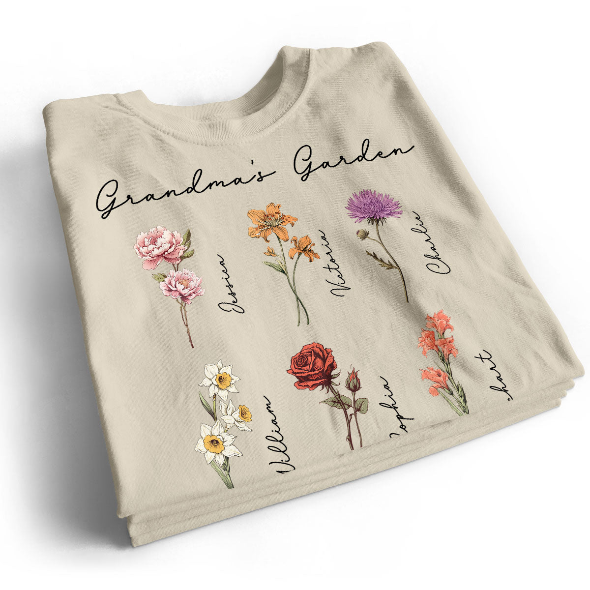 Grandma Mom Garden Vintage Birth Month Flowers Mother‘s Day Gift Personalized Shirt