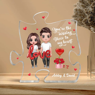 Doll Couple Love Balloon Personalized Acrylic Puzzle Plaque - Gift For Him For HerLight