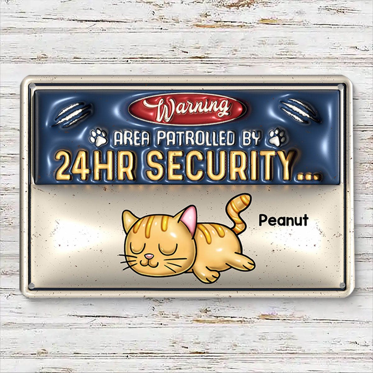 Warning Area Patrolled By Cute Sleeping Cats Personalized 3D Inflated Metal Sign, Gift for Cat Mom, Cat Dad, Cat Lovers