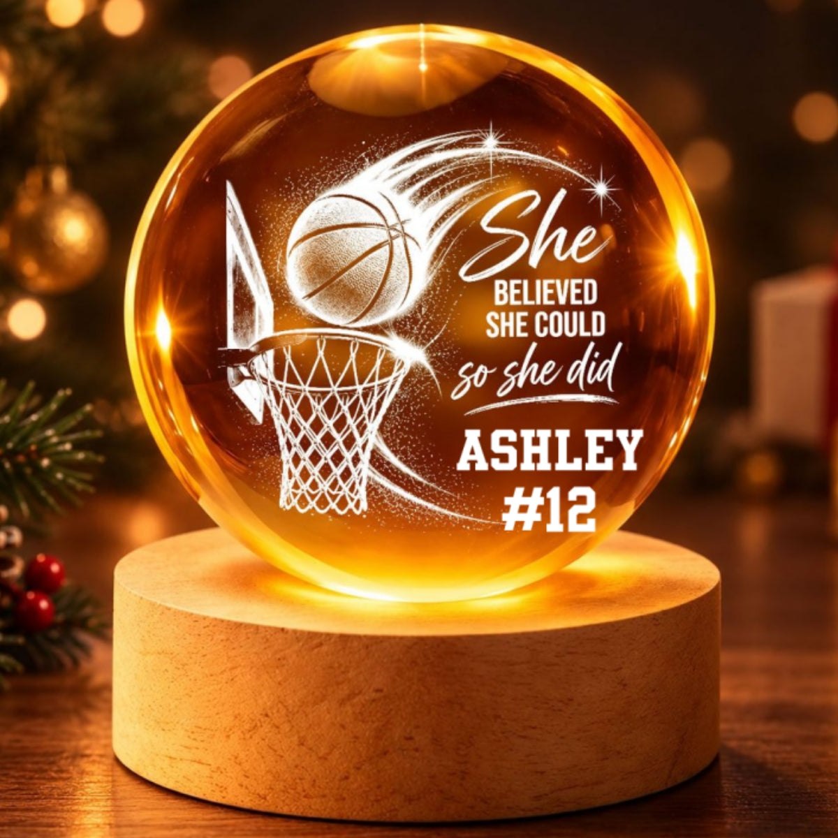 Proud Basketball Player Name And Number - Personalized Crystal Ball - Christmas Gift For Teenagers, Basketball Players, Basketball Lovers, Daughter, Granddaughter, Son, Grandson