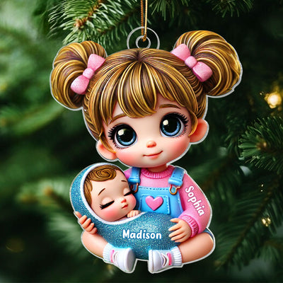 Personalized Big Sister Holding Baby Personalized 2D Flat Acrylic Christmas Ornament, Christmas Gift For Daughter Granddaughter