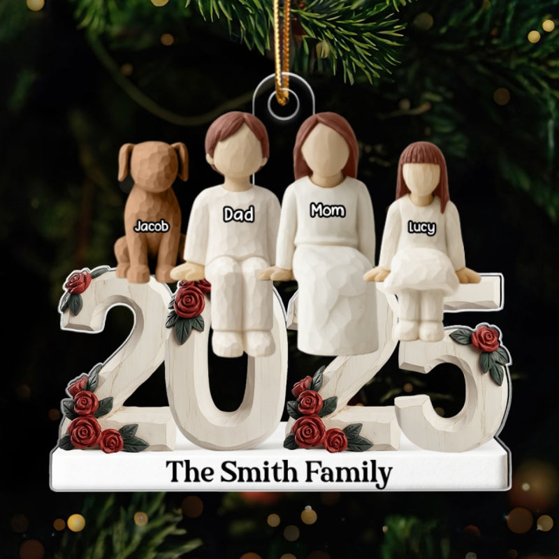 3D Effect Wooden Family Together 2025 - Personalized Acrylic Ornament - Heartwarming Christmas For Family