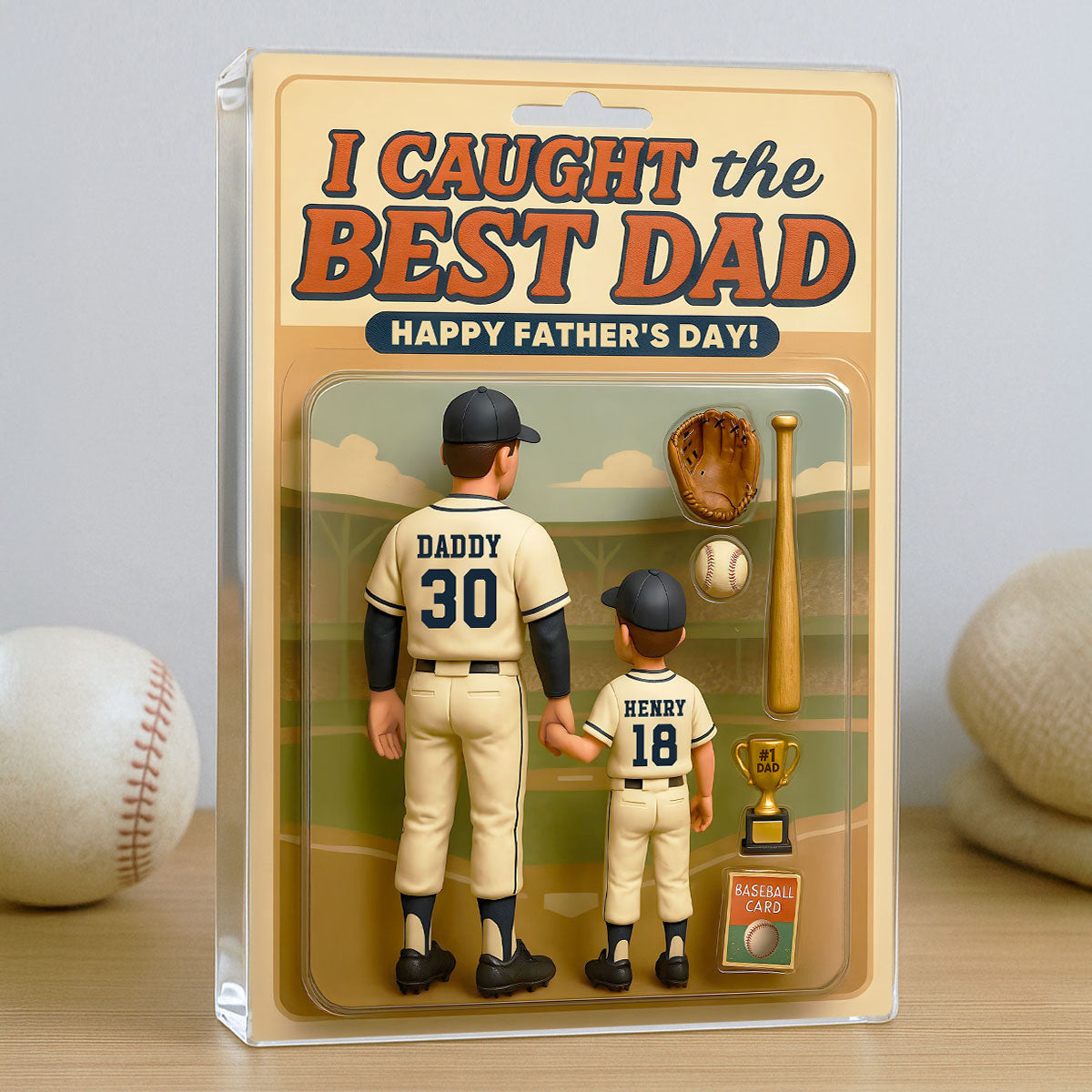 We Caught the Best Dad, Grandpa Baseball Custom Figure - Personalized Acrylic Block Plaque - Gift For Dad, Gift For Husband, Gift For Grandpa
