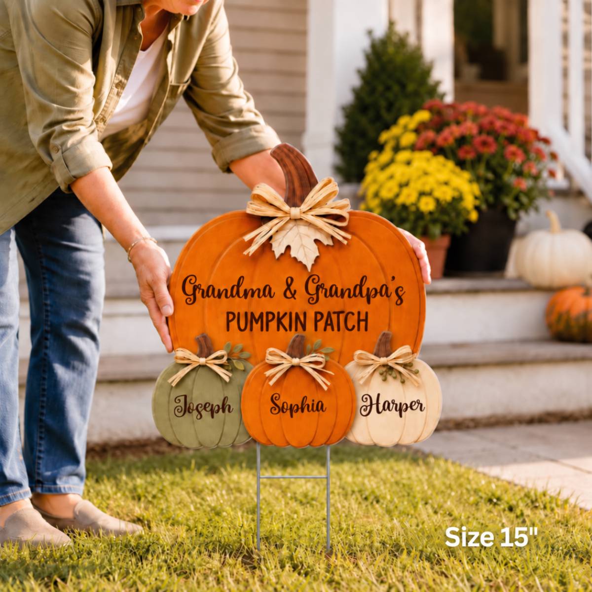 Cozy Rustic Fall Vibe Grandpa Grandma's Pumpkin Patch - Personalized Corrugated Plastic Yard Sign - Fall Decor For Grandparents (Up to 20 Grandkids)