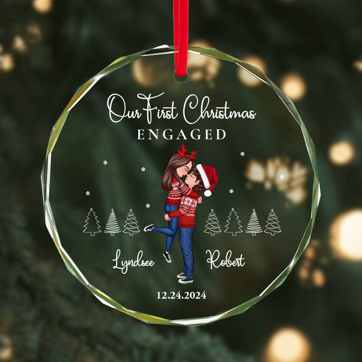 Our First Christmas Engaged Married, Newly Engaged Married Couple Personalized Glass Ornament