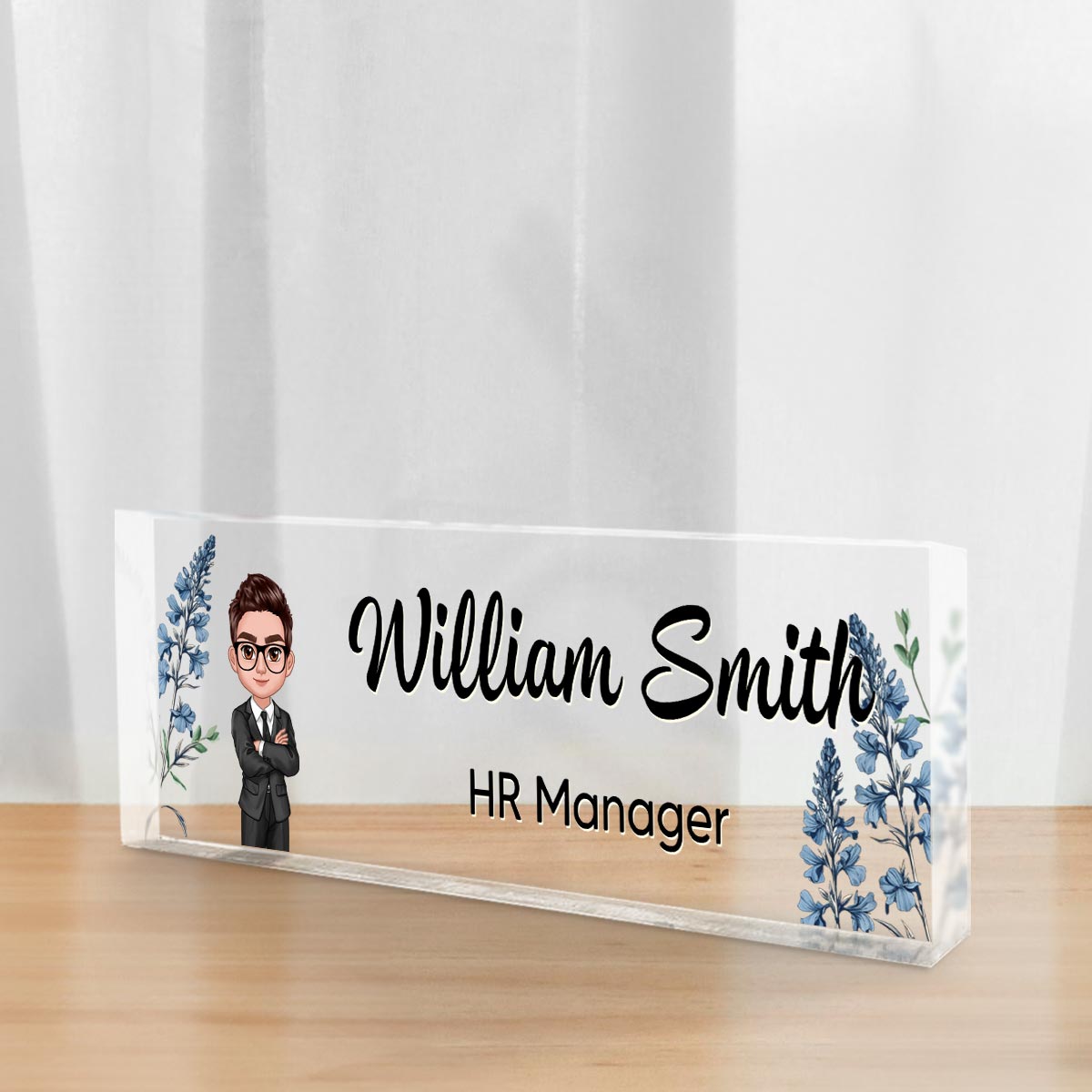 Birth Month Flower Office Personalized Acrylic Desk Name Plate, Office Desk Decor, Gift For Colleagues, Coworkers, Boss