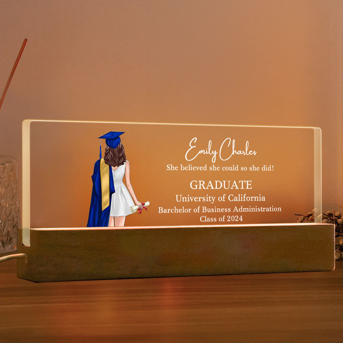 Class Of 2025 Senior Back View Graduation Gift For Daughter Personalized Acrylic LED Night Light