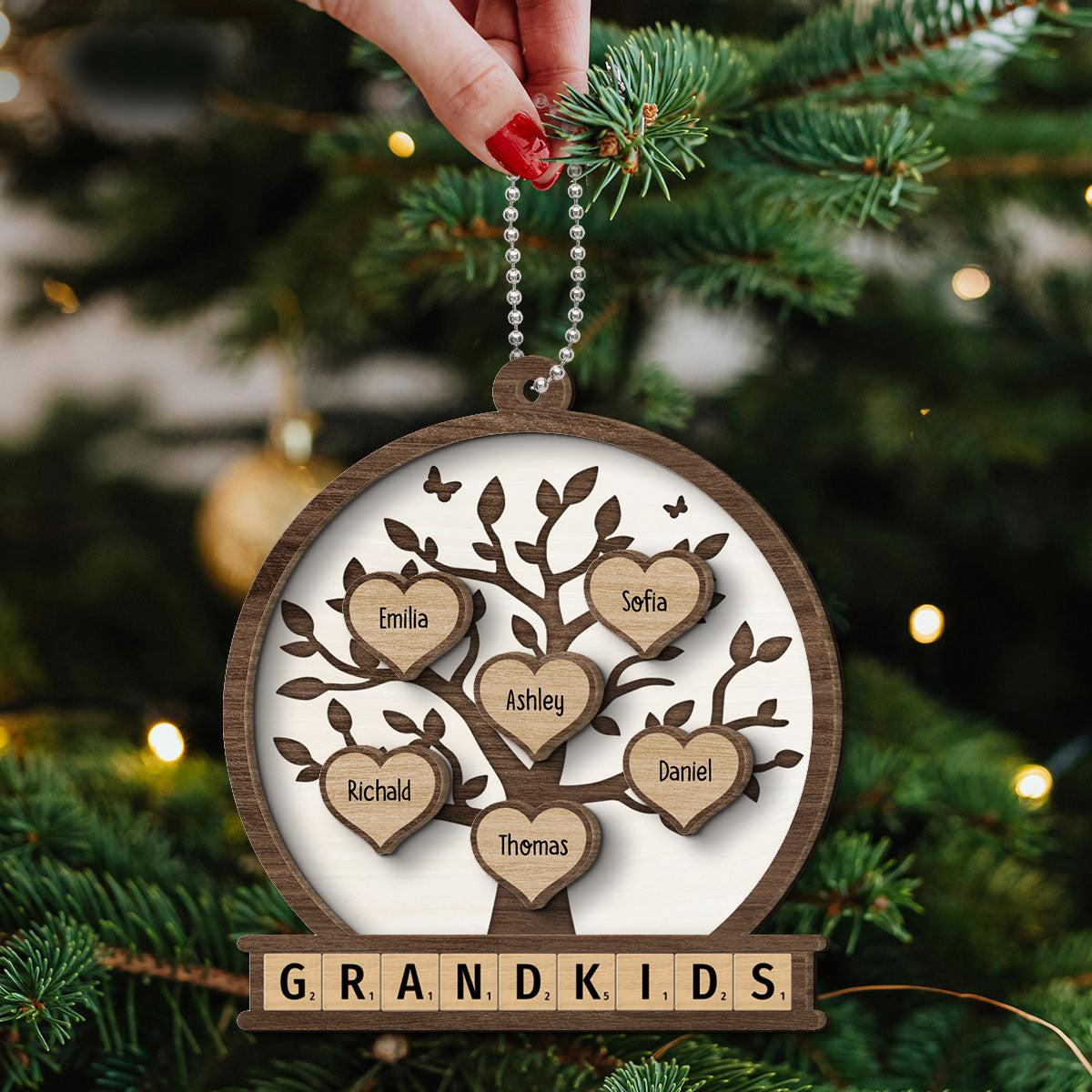 Grandkids Heart Tree Personalized 2-Layer Wooden Ornament