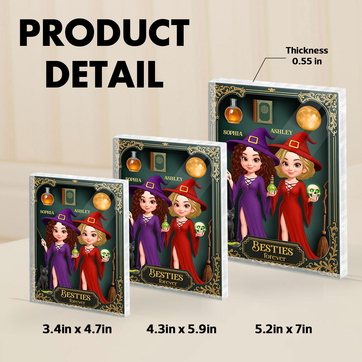 Besties Sisters 3D Effect Witch Action Figure Gothic Style Personalized Acrylic Block