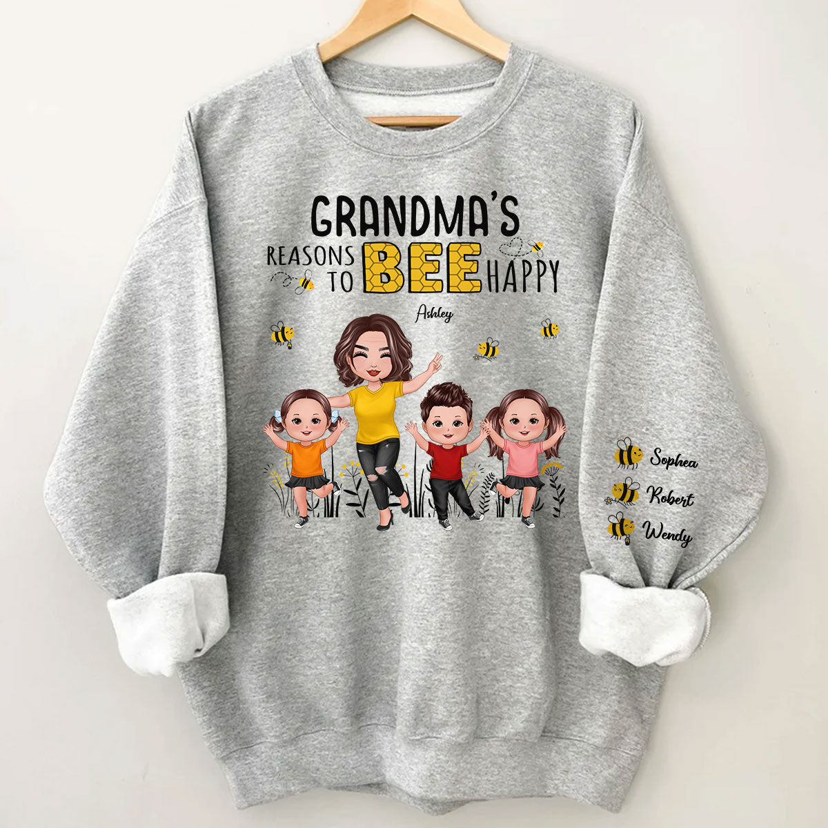 Grandma's Reasons To Be Happy Personalized Sleeved Printed Sweatshirt, Gift For Grandma
