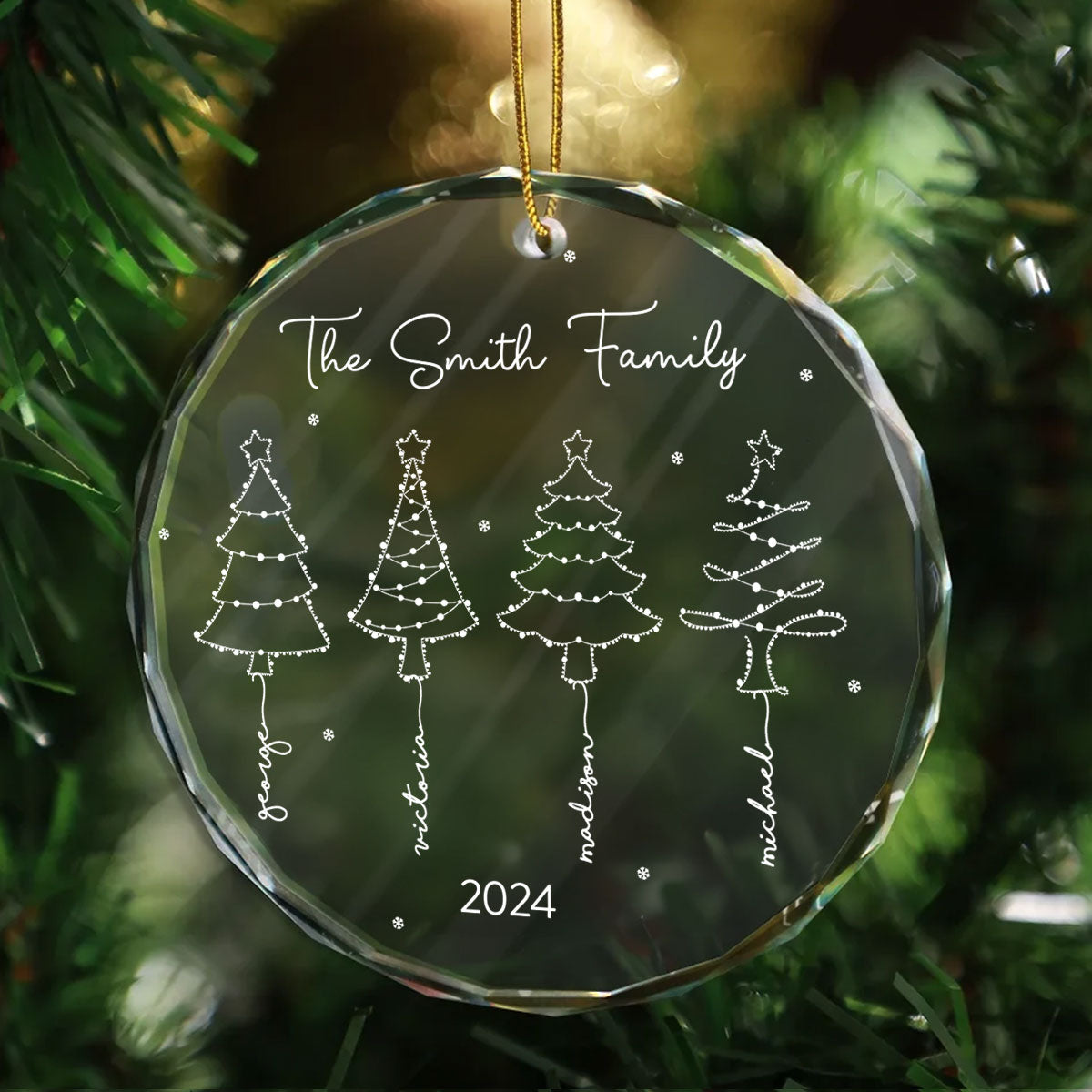 Christmas Tree Light Family Sisters Besties Siblings Personalized Glass Ornament, Christmas Gift Christmas Decoration