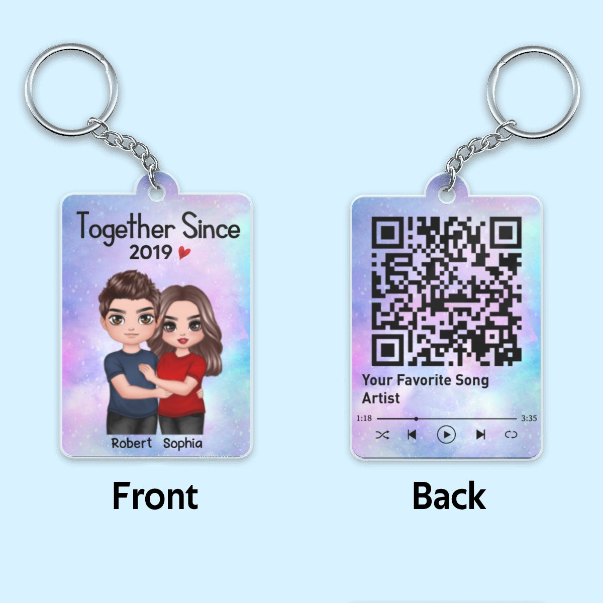 Doll Couple Hugging Together Since Favorite Song QR Code Personalized Acrylic Keychain