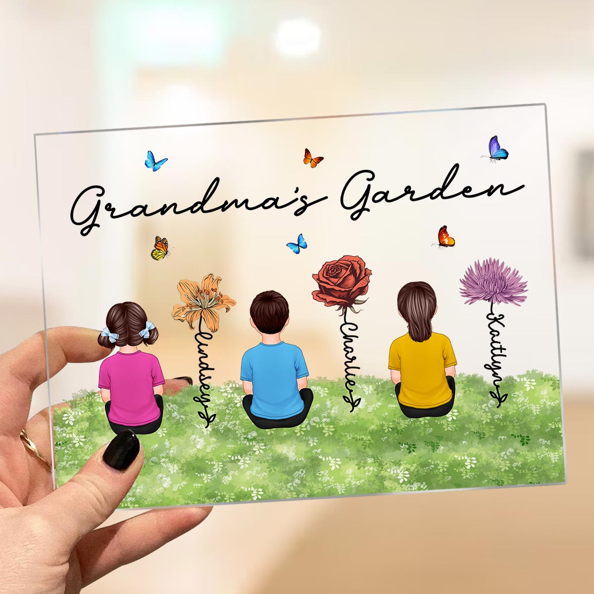Grandma‘s Garden Grandkids Sitting Vintage Birth Flower Personalized Acrylic Plaque