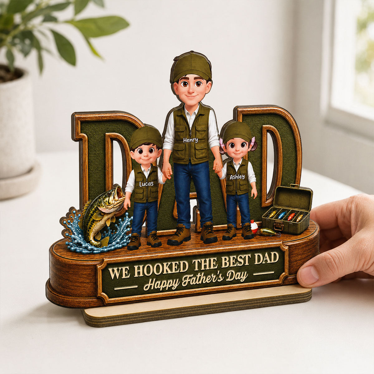 We Hooked The Best Dad Fishing Dad - Personalized 2-Layered Wooden Plaque - Father's Day Gift For Fishing Dad, Fishing Lovers