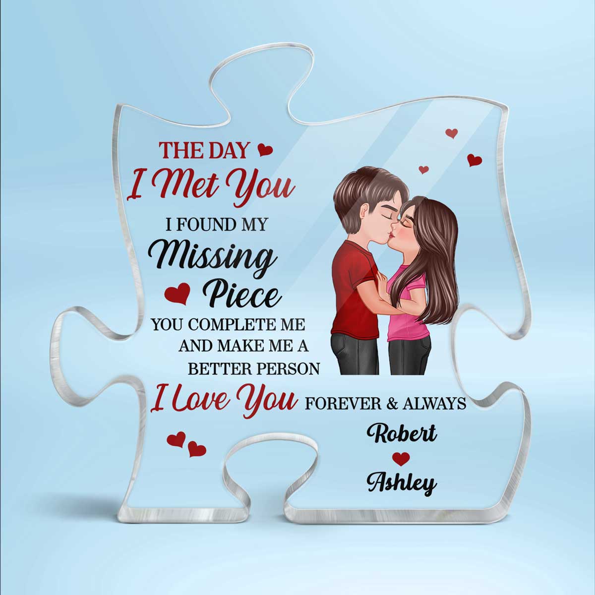 Doll Couple Kissing Found My Missing Piece Anniversary Gift For Him For Her Personalized Puzzle Acrylic Plaque