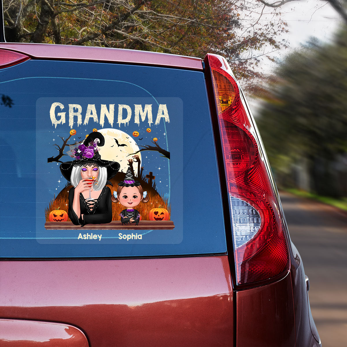 Grandma Mom And Kids Halloween Night Personalized Decal, Halloween Decor