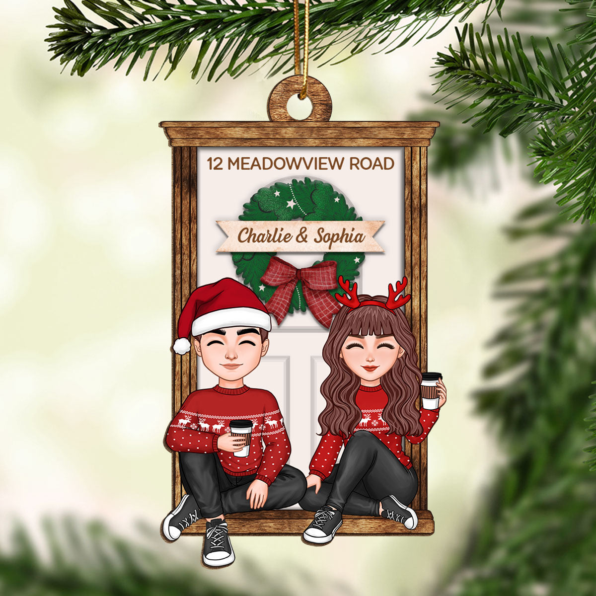 First Christmas New Home Doll Couple Personalized Wooden Ornament