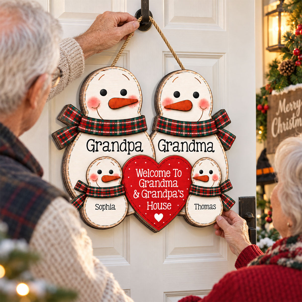 Welcome To Grandma & Grandpa’s House Cute Snowman 2D Flat - Personalized Wood Sign - Christmas Gift For Grandparents