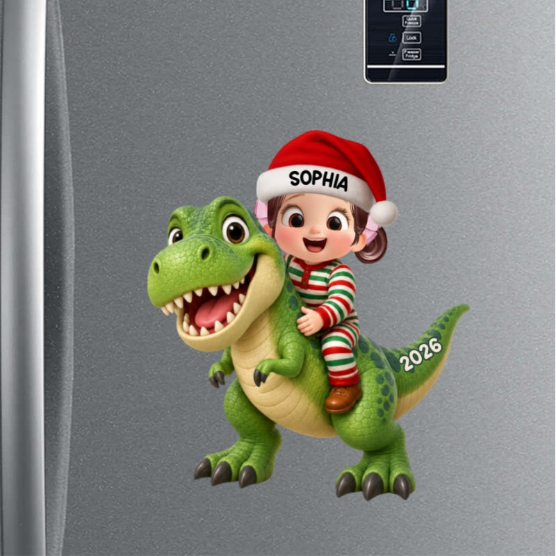 Trending Kid With Dinosaur Design For Boy Girl - Personalized Acrylic Fridge Magnet - Christmas Gift For Grandkids