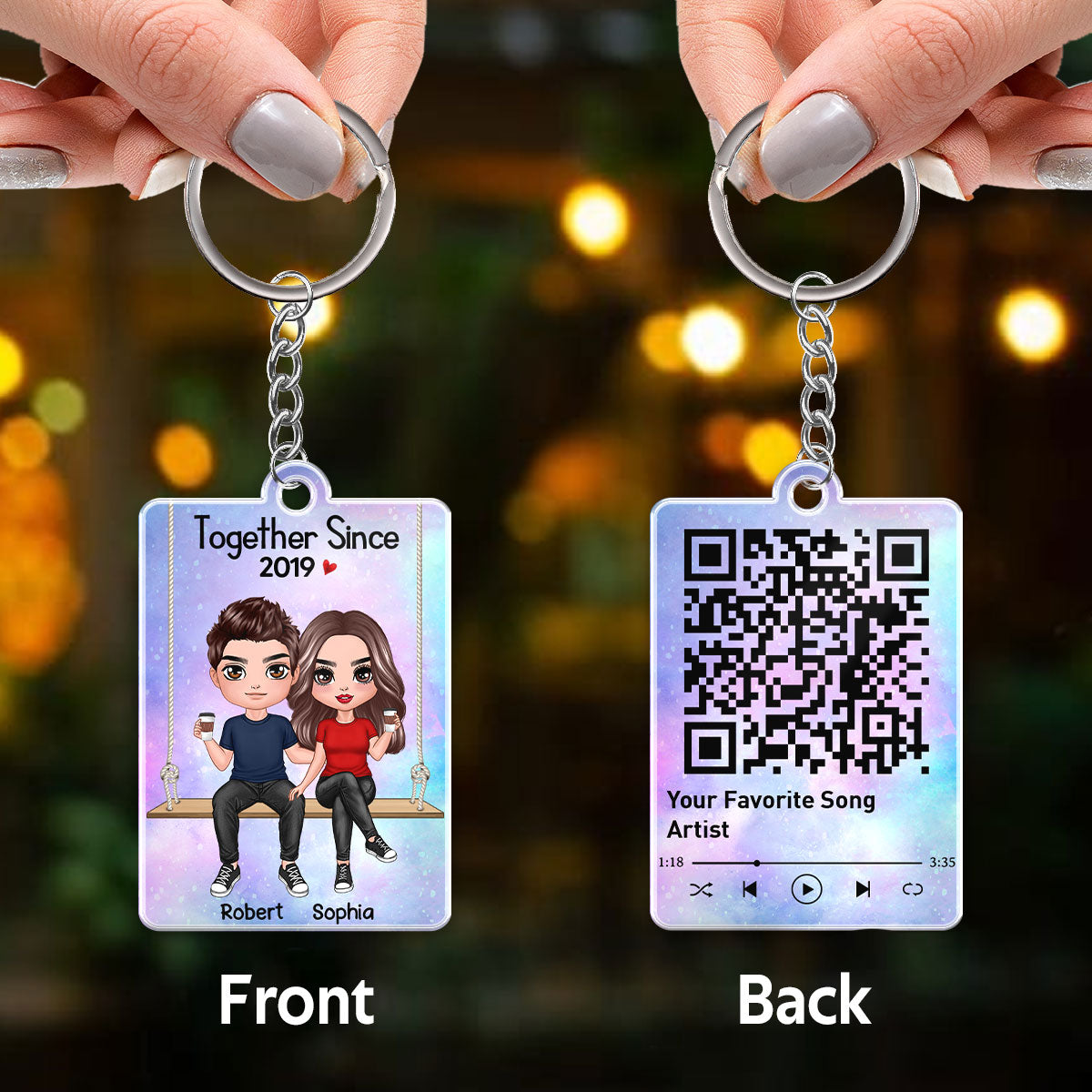 Doll Couple On Swing Together Since Favorite Song QR Code Personalized Acrylic Keychain