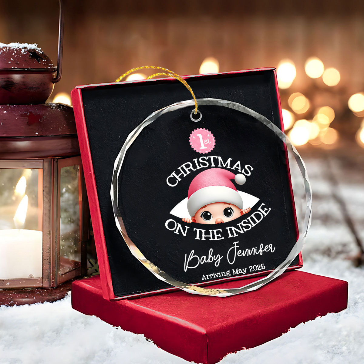 Personalized Baby's First Christmas On the Inside Glass Ornament, Custom Pregnancy Reveal Ornament, Expecting Parents