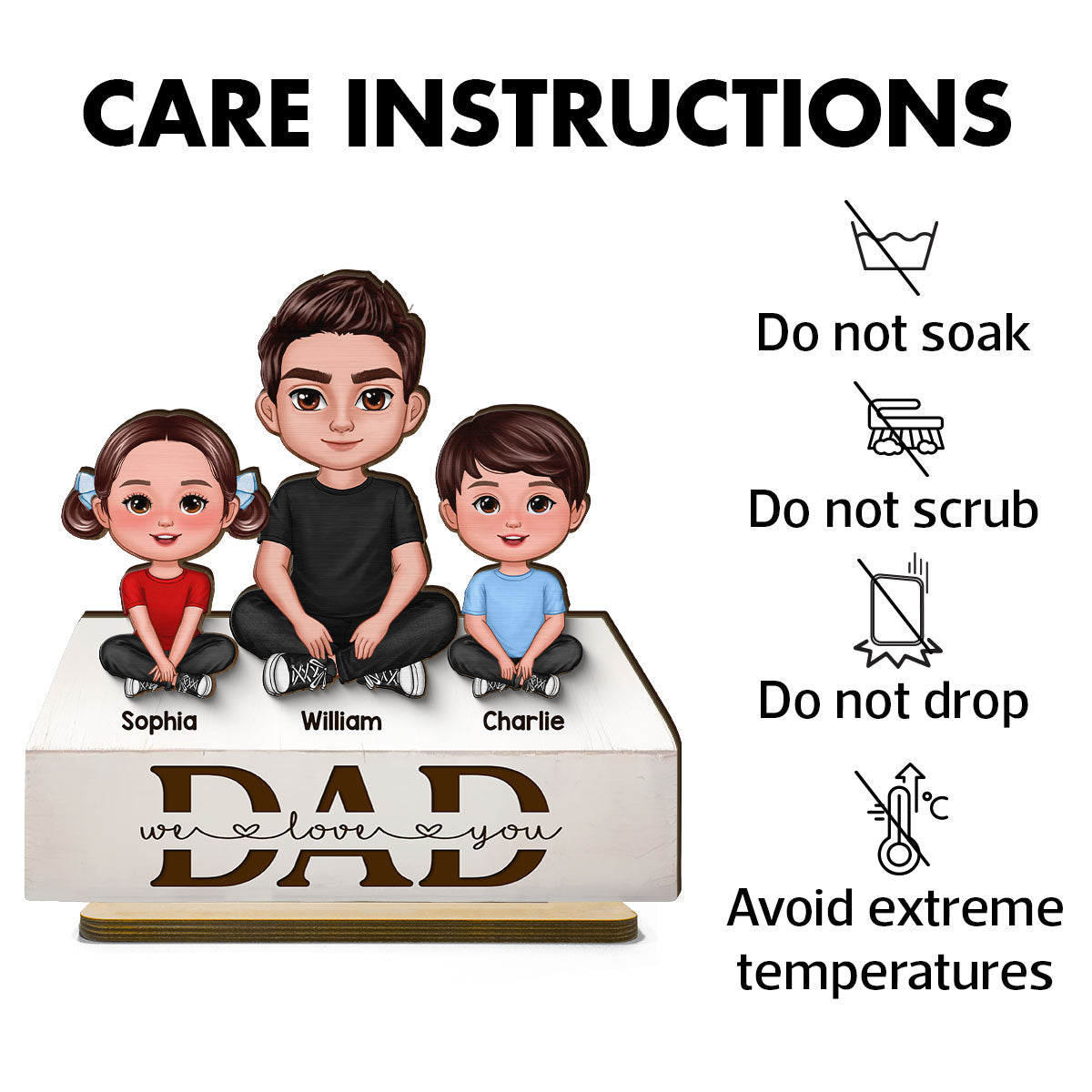 Dad We Love You 2D Flat Printed - Personalized 2-Layer Wooden Plaque - Heartfelt Father's Day Gift For Dad, Husband