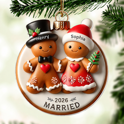 3D Effect Gingerbread Couple Married Engaged Merry Christmas Personalized Acrylic Ornament