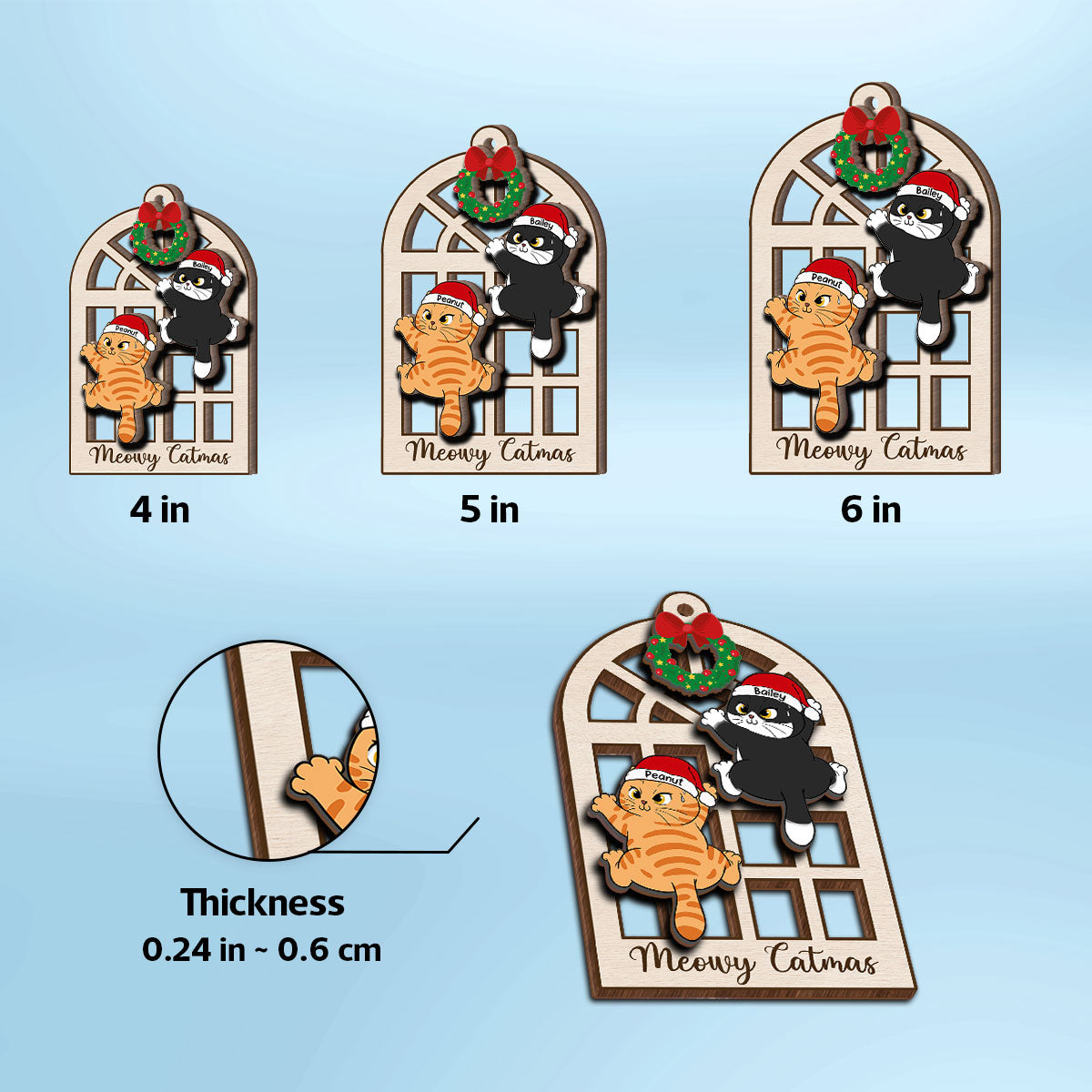 Meowy Catmas Cats Climb Window Personalized 2-Layer Wooden Ornament