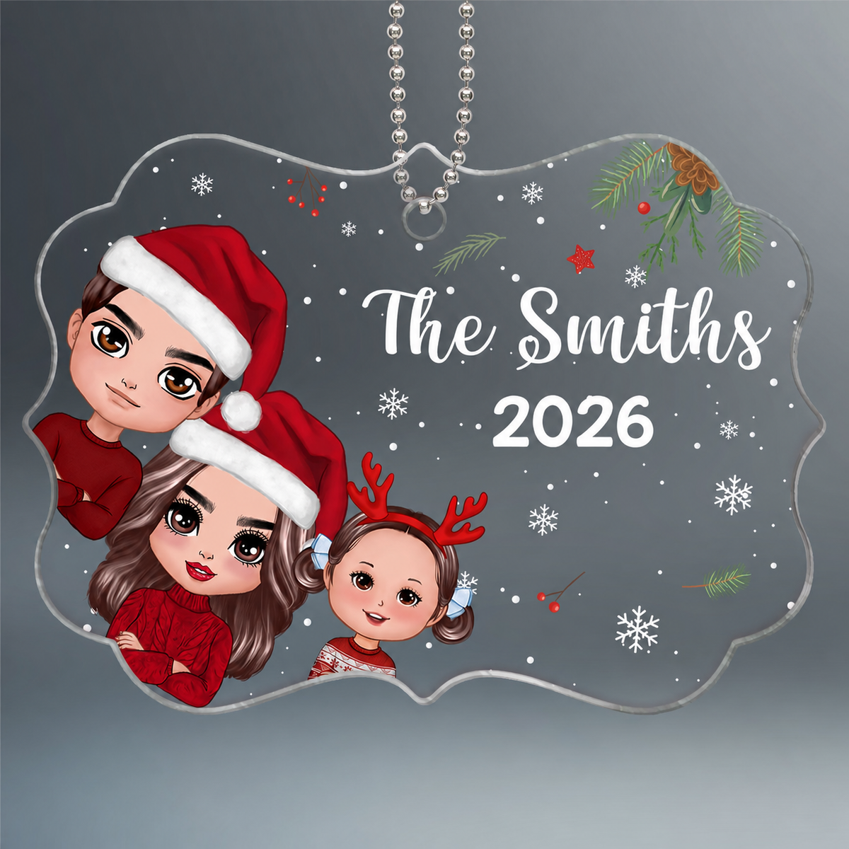 Christmas Peeking Whole Doll Family Kids Dogs Cats Personalized Acrylic Ornament