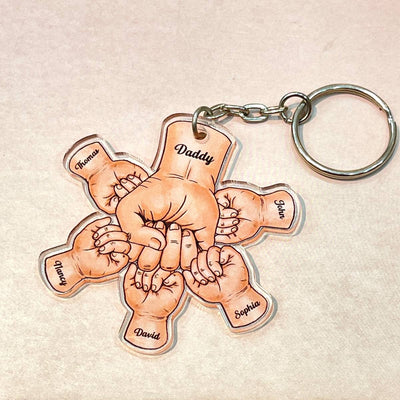 Dad Grandpa And Kids Fist Bump Hands Father‘s Day Gift Personalized Acrylic Keychain