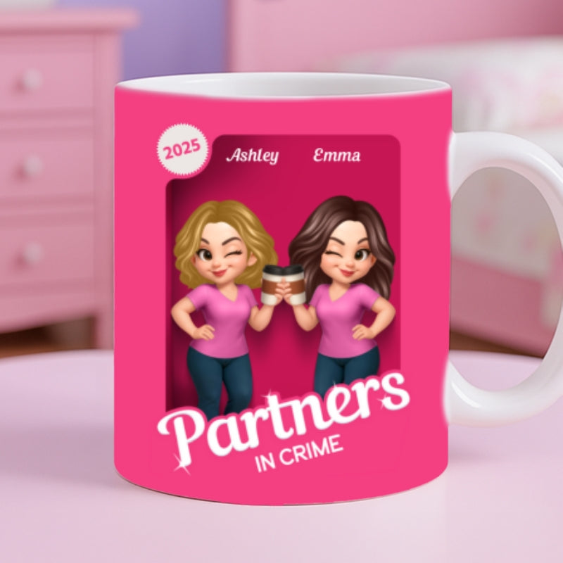 Besties Partner In Crime Pink 3D Effect Action Figure Personalized Mug