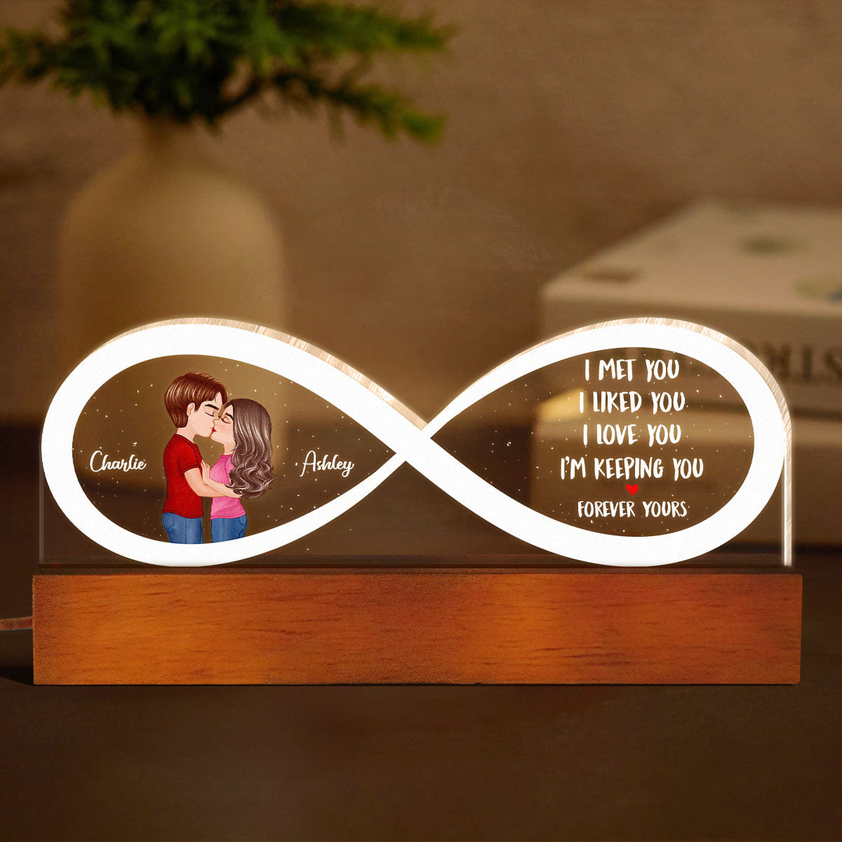 Couple Infinity I Met You Personalized Acrylic Block LED Night Light,  Gift, Anniversay Gift For Couples