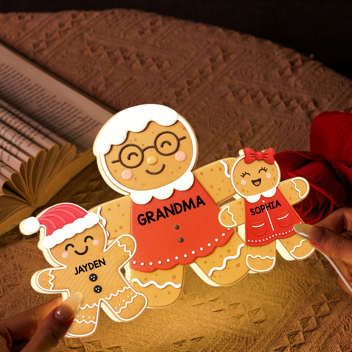 3D Effect Grandma Perfect Batch Gingerbread Grandkids - Personalized Light Box - Gift For Grandmas