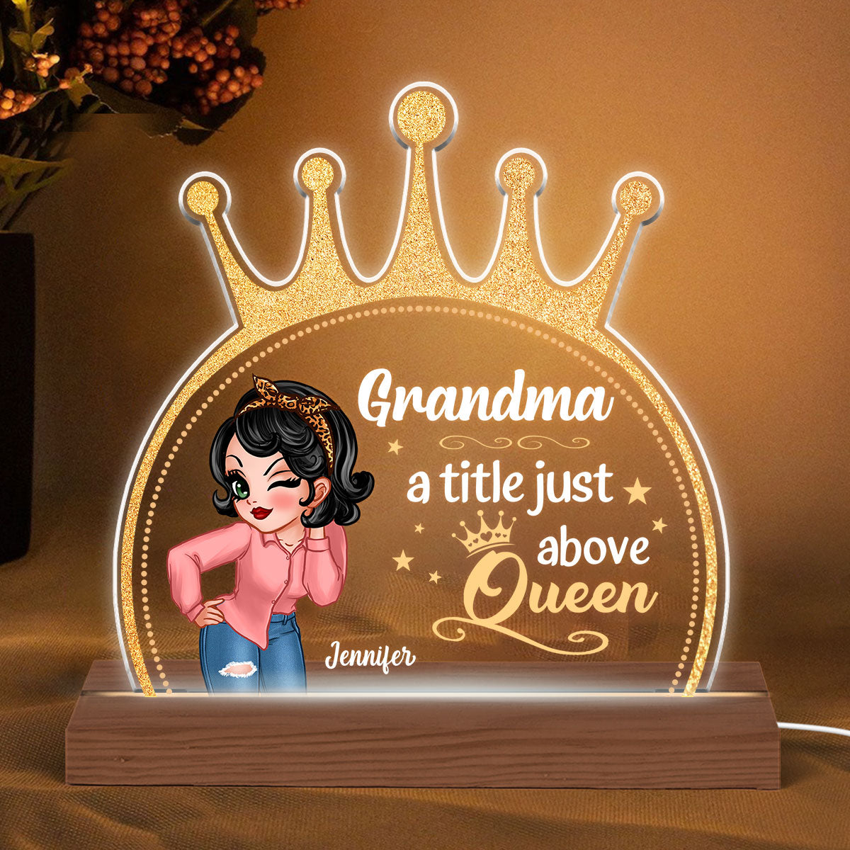 Grandma Title Above Queen Mother‘s Day Gift Personalized Acrylic Custom Shape LED Lamp Night Light