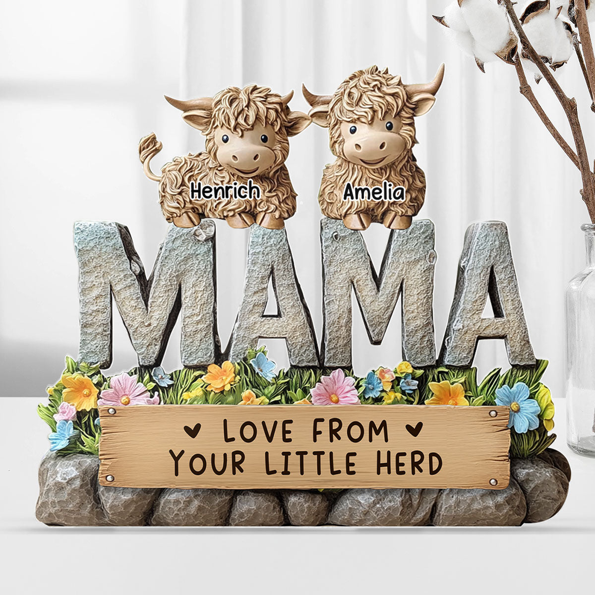3D Effect Cute Highland Cows MAMA Custom Shaped Personalized Acrylic Plaque, Perfect 2025 Keepsake, Gift For Mom, For Wife